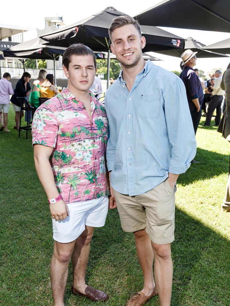 Oliver Gardiner and Jordan Gentile at the Brisbane Racing Club's grand unveiling of the refurbished Guineas Room. Picture: Jared Vethaak