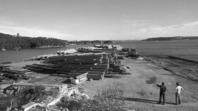 Timber stacked on Little Manly Point on July 25, 1974. Photo Manly Daily