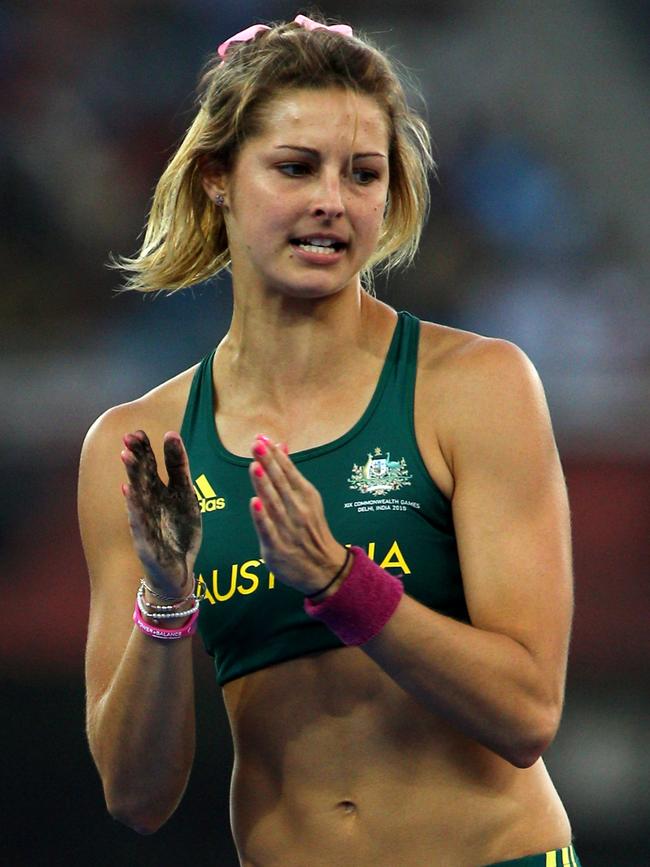 Bisk during the women's pole vault final at the 2010 Commonwealth Games. Picture: Getty Images