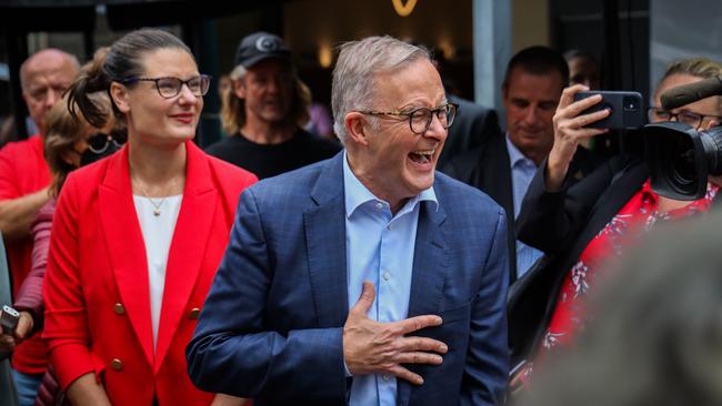 Anthony Albanese, Prime Minister of Australia joined Chris Minns, NSW Labor Leader and Katelin McInerney, NSW Labor Candidate for Kiama, for a street walk in Kiama NSW. Picture: NCA NewsWire.