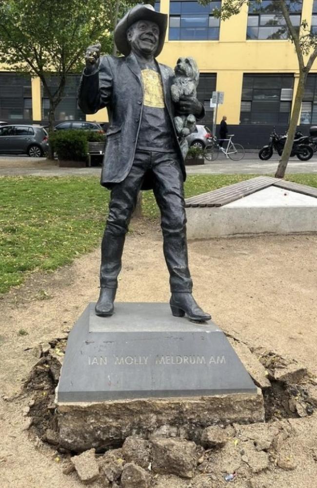 The Molly Meldrum statue in Richmond was vandalised by unidentified diggers last month. Picture: Instagram