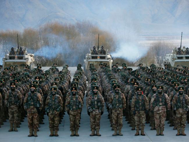 Chinese PLA soldiers at Pamir Mountains in Kashgar. Picture: STR/AFP