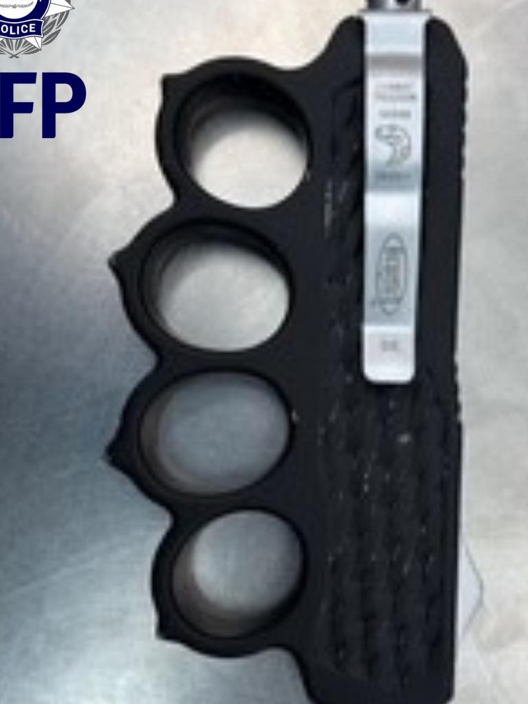 Australian Federal Police officers allegedly found these knuckle dusters in a South Australian man's luggage at Adelaide Airport on Monday. Picture: AFP.