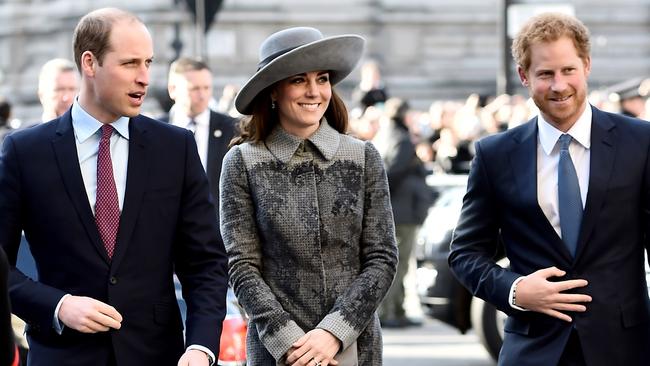 LONDON, ENGLAND - MARCH 14: (L-R) Prince William, Duke of Cambridge, Catherine, Duchess of Cambridge and Prince Harry attend the Commonwealth Observance Day Service on March 14, 2016 in London, United Kingdom. The service is the largest annual inter-faith gathering in the United Kingdom and will celebrate the Queen's 90th birthday. Kofi Annan and Ellie Goulding will take part in the service. (Photo by Gareth Cattermole/Getty Images)