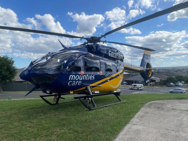 The Mounties Care CareFlight Helicopter was tasked by NSW Ambulance after a baby boy had fallen from a balcony in Glenmore Park on Friday afternoon. Picture: Supplied / CareFlight