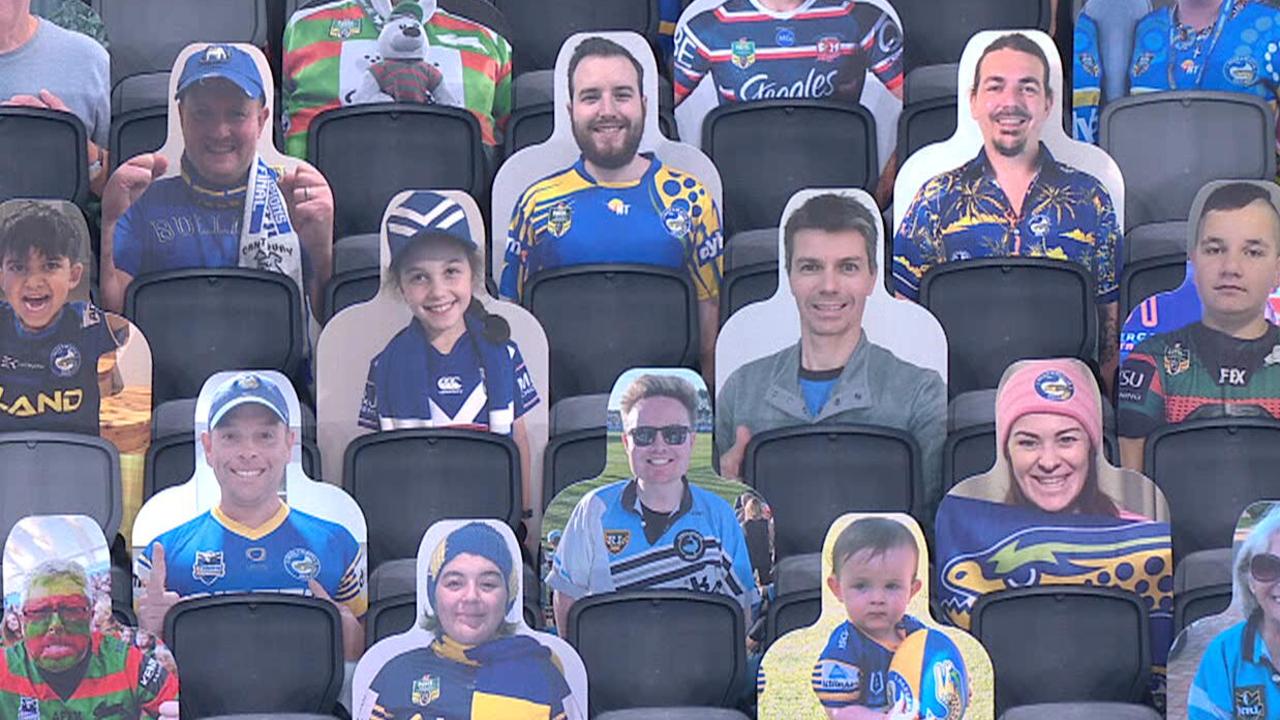Cardboard cut-outs in the Bankwest Stadium crowd.