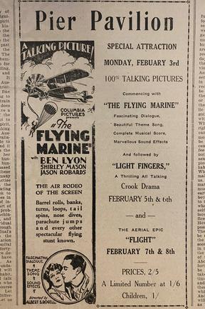 Movies showing at the Pier Pavillion, Southport. Gold Coast Bulletin advertising, 1930.