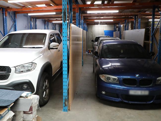 Cars seized during a police raid at Fairfield East. Picture: NSW Police