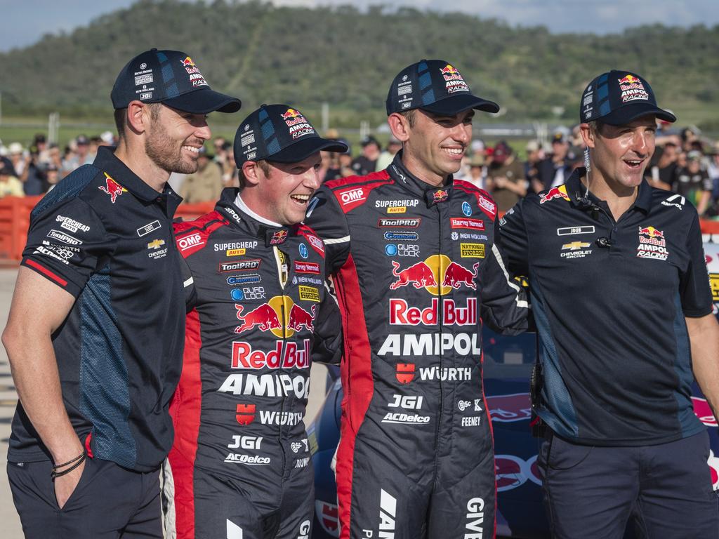 V8 Supercars team Red Bull Ampol Racing (from left) Scott Pye, Will Brown, Broc Feeney, and Jamie Whincup. Picture: Kevin Farmer