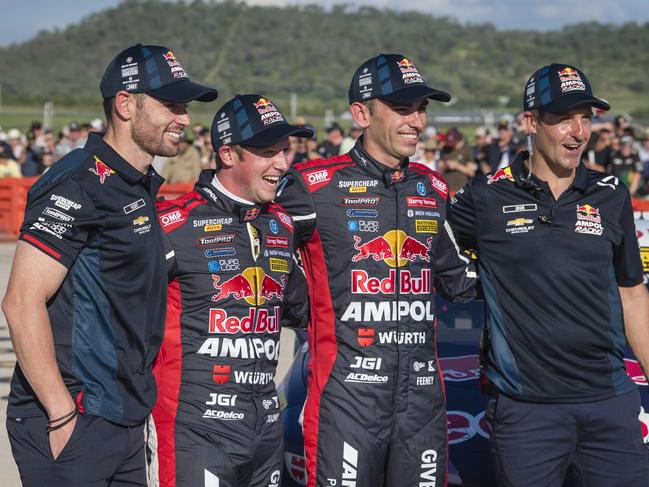 V8 Supercars team Red Bull Ampol Racing (from left) Scott Pye, Will Brown, Broc Feeney, and Jamie Whincup. Picture: Kevin Farmer