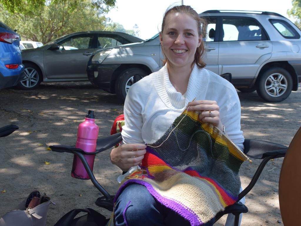 Krystal Cope knits with the Valley Spinners and Craft group.