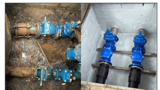 Before and after of water infrastructure repairs.