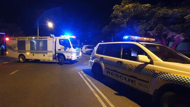 Tweed District rescue squad at the scene of the fatal crash at Tweed Heads on Tuesday night.