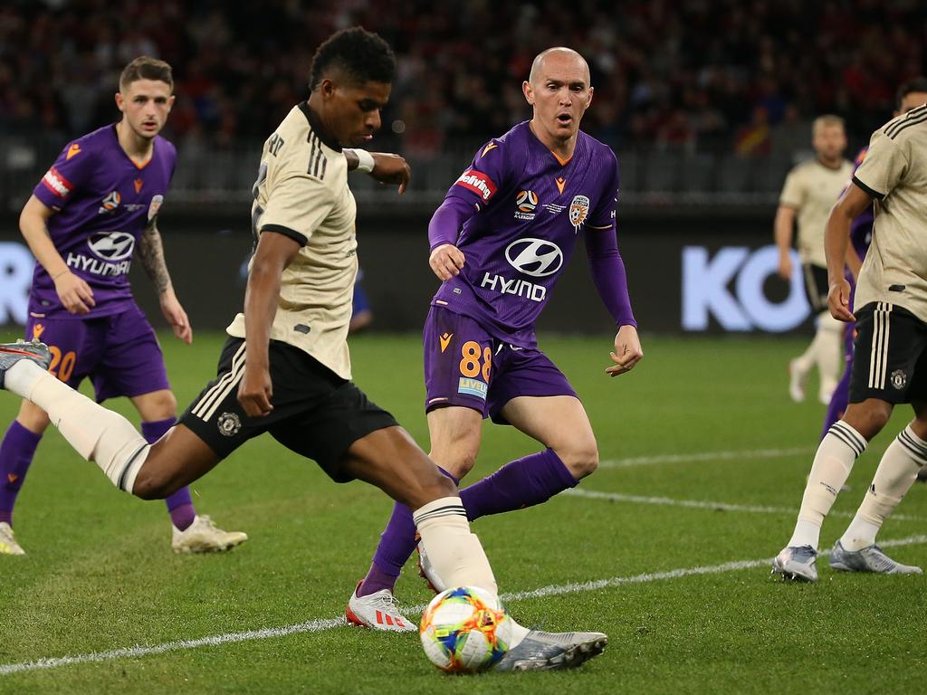 Manchester United forward Marcus Rashford shoots. Picture: Getty Images