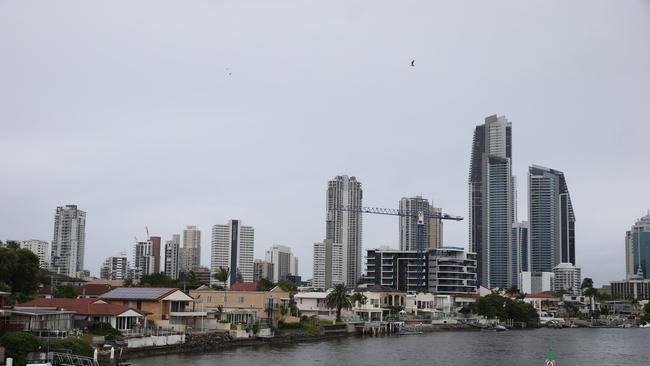 Storm clouds gather around the High Rises of Surfers Paradise. Picture: Glenn Hampson.