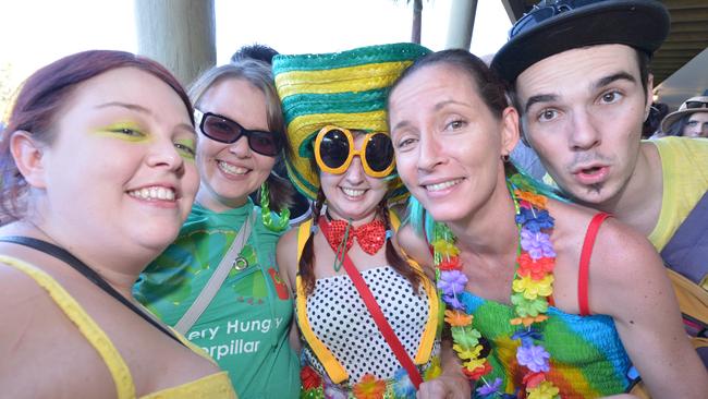 Lauren Cary, Courtney Lucas, Amanda Salmon, Kendra Stace and Liam Smith at the Big Pineapple Music Festival in 2013. Picture: John McCutcheon