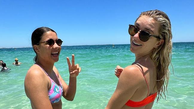 Matildas star Sam Kerr is reportedly engaged to Kristie Mewis. The couple confirmed the news in an exclusive interview, after Kristie was spotted wearing a stunning engagement ring in recent weeks. Picture: instagram - https://www.instagram.com/p/CdtfECNp3Fz/?hl=en