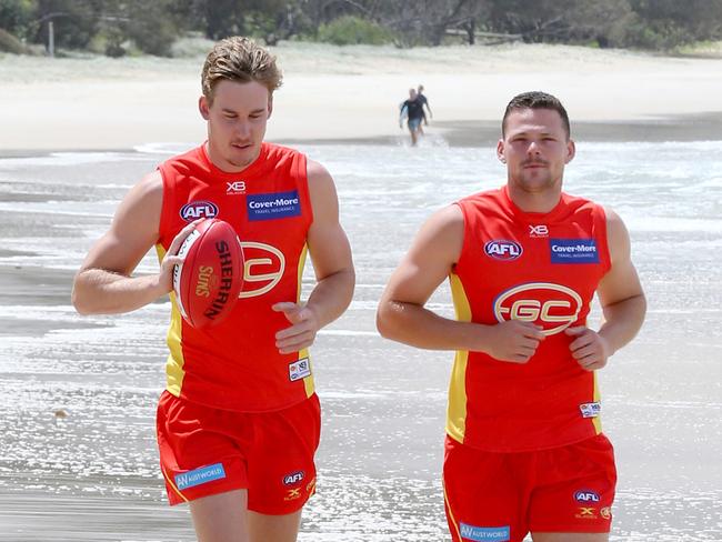 Gold Coast co-captains Tom Lynch and Steven May. Picture: Mike Batterham