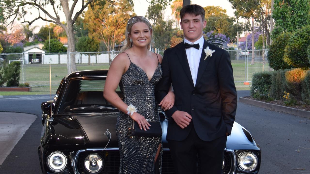 Georgia Bumstead and Toby Harms at the Our Lady of Southern Cross College formal 2022. Picture: Emily Devon.