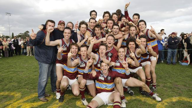 Marcellin seniors celebrating their premiership victory against Old Essendon in 2008.