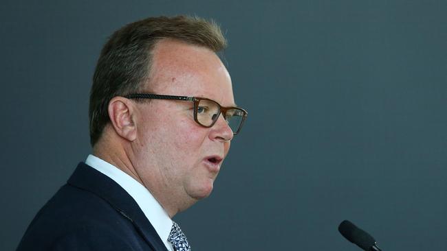 Outgoing Rugby Australia CEO Bill Pulver speaks to the media in Sydney.