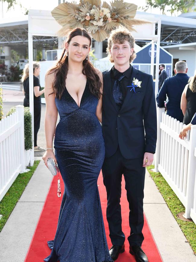 Makenzi Kingsman and Joshua Bougoure at the 2023 Caloundra State High School Year 12 formal. Picture: Patrick Woods.