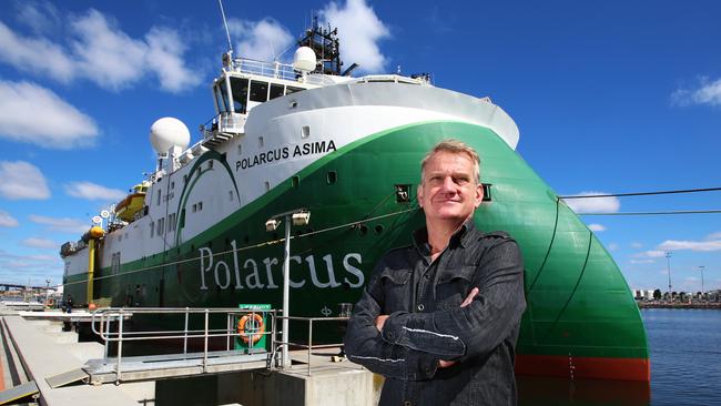 3D Oil’s Noel Newell in front of seismic research vessel Polarcus Asima, which will soon begin searching for gas reserves in Bass Strait. Picture: Aaron Francis