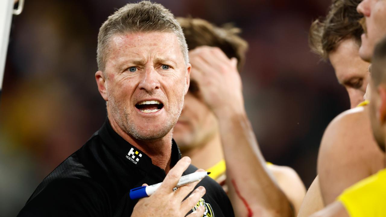 Damien Hardwick sledged Essendon after losing his last game in charge at Richmond. (Photo by Dylan Burns/AFL Photos via Getty Images)