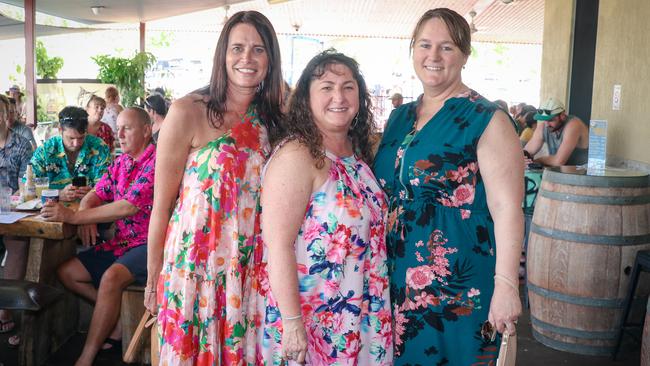 Ange Crearly, Kerry McLean and Tracey McIntyre Berry Springs Croc Races celebrating the Melbourne Cup Picture: Glenn Campbell