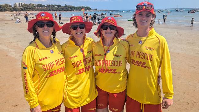 Darwin SLC president Michelle Taylor alongside club volunteers Beryl, Jojo and Asheton at the 50th anniversary edition of the Darwin Lions Beer Can Regatta August 18, 2024. Picture: Alex Treacy