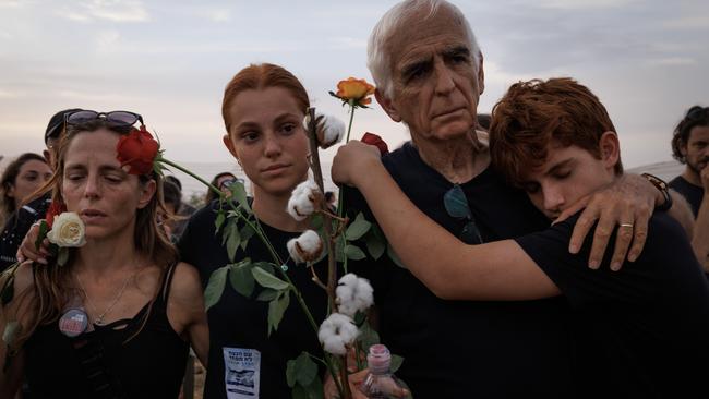 Mourners attend the funeral of husband and wife Meni and Ayelet, who were killed in the attacks on Kibbutz Be' eri on Oct 7. Picture: Dan Kitwood/Getty Images