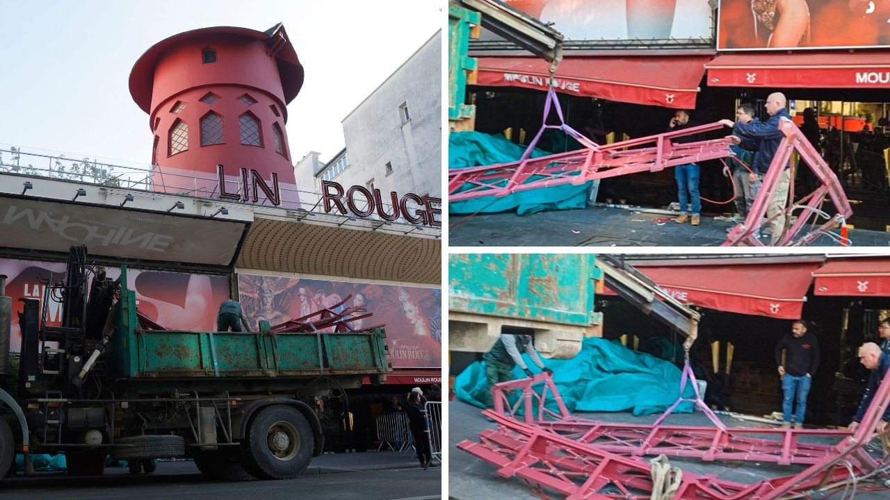 Paris'in simgesi Moulin Rouge'daki yel değirmeninin yelkenleri çöktü
