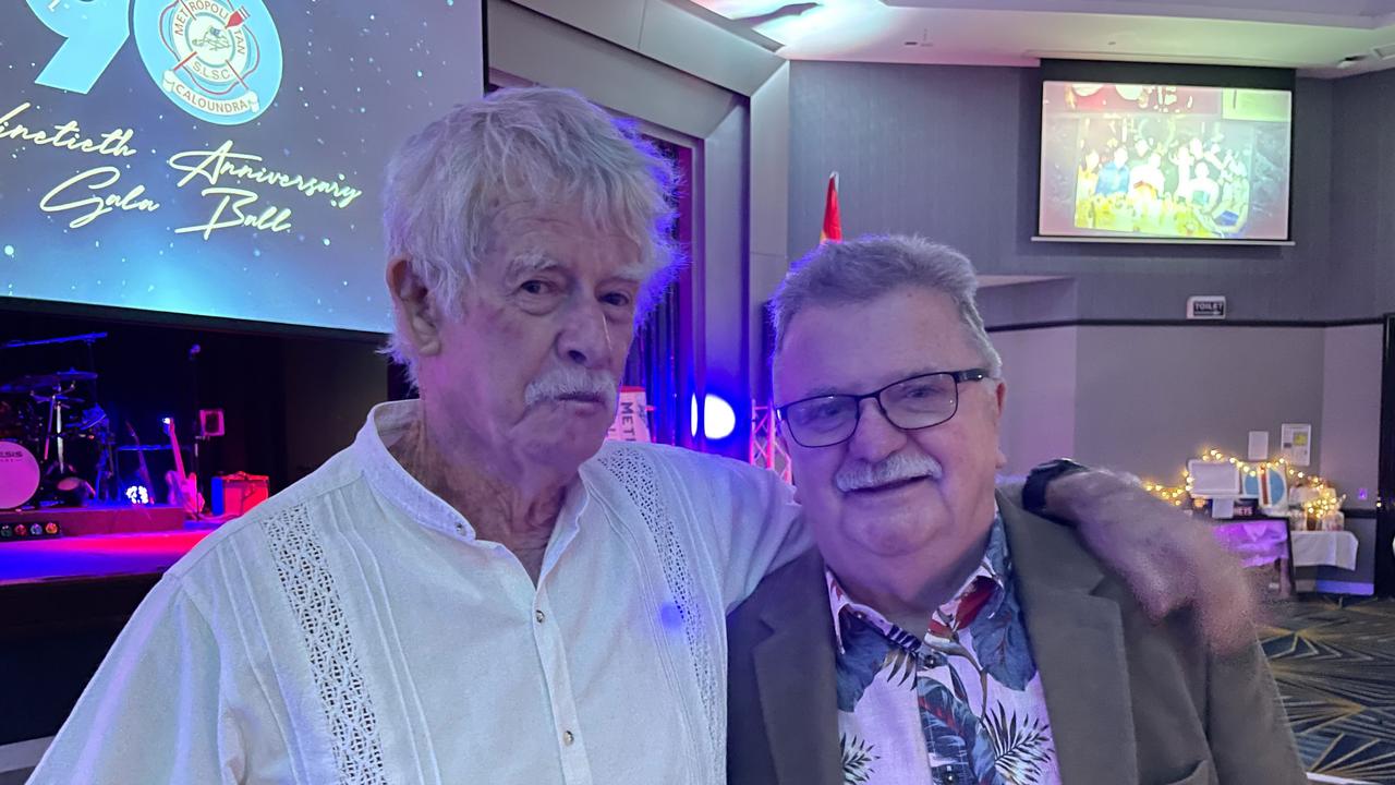 Colin Roughsedge and Dennis Brooker at the Metropolitan Caloundra Surf Life Saving Club 90th Anniversary Gala Ball.