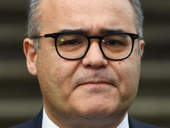 Local Government Minister Adem Somyurek speaks to reporters on the steps of the State Parliament of Victoria in Melbourne, Wednesday, June 19, 2019. Victoria's parliament will sack South Gippsland Shire Council amid ongoing "governance failure" including high tension between nine councillors. (AAP Image/James Ross) NO ARCHIVING