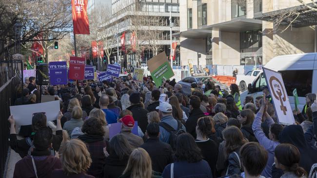 Pro-choice demonstrators rally outside NSW Parliament House before the bill is debated in the upper house. Picture: Brook Mitchell