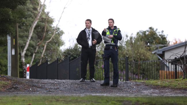 Police at the scene of an aggravated Burglary and Shooting in Emerald. Picture: David Crosling