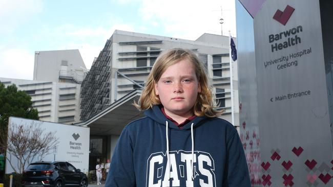 Spencer McBain outside Geelong hospital. Picture: Mark Wilson