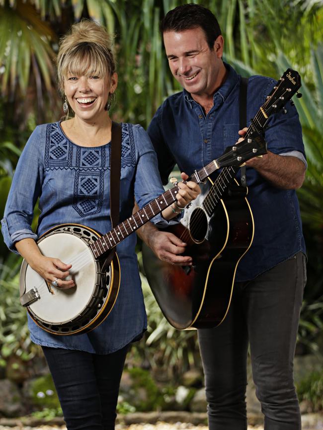 Musicians Felicity Urquhart and Josh Cunningham at their home studio in Tuggerah, NSW earlier this year. Picture: Adam Yip