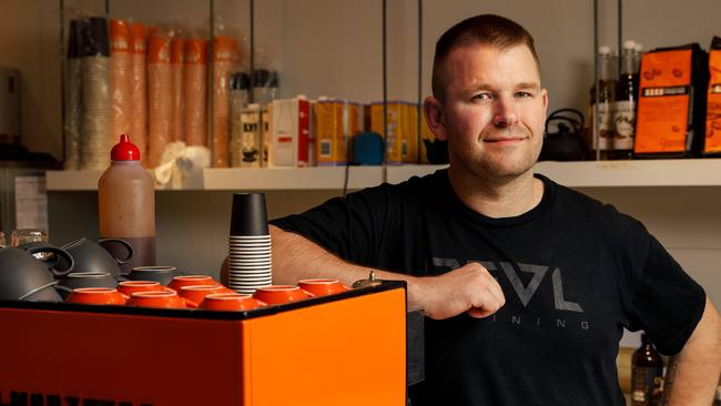 28-10-2024 - Mitchell Leach at his Four Brothers Espresso cafe in Brookvale, which entered into a small business restructuring (SBR) arrangement and was saved from bankruptcy. Picture: Max Mason-Hubers / The AustralianÃ