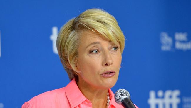 (FILES) In this file photo taken on September 12, 2013, actress Emma Thompson speaks during the 2013 Toronto International Film Festival at TIFF Bell Lightbox in Toronto, Canada. - Thompson has quit an anticipated film produced by California's Skydance studios because it hired former Disney creative director John Lasseter, who is accused of sexual harassment, her publicist told AFP on February 26, 2019. (Photo by Alberto E. Rodriguez / GETTY IMAGES NORTH AMERICA / AFP)