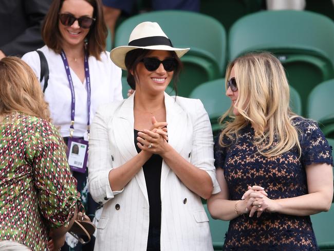 Meghan during friend Serena Williams’ Wimbledon match this week. Picture: Laurence Griffiths/Getty Images