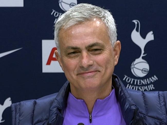 Image taken from PA Video showing newly appointed Tottenham Hotspur manager Jose Mourinho during a press conference at Tottenham Hotspur Training Centre, in London, Thursday Nov. 21, 2019.  Mourinho is back in the English Premier League management by joining Tottenham. (PA Video/PA via AP)