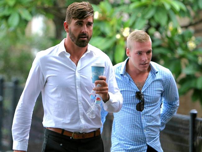 Chad Sharp (left) and Josh Hudson, 23 and Chad Sharp, 27, approach Waverley Court today before the adjournment.