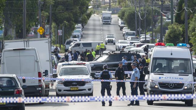 The scene on the street outside the Sefton gym where Taha Sabbagh was shot dead on Thursday. Picture: NCA NewsWire