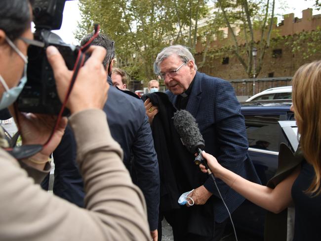 Cardinal George Pell arrives at his Vatican apartment on September 30, 2020. He is back in Rome for the first time since he was acquitted of sexual abuse charges in Victoria. Picture: Victor Sokolowicz,