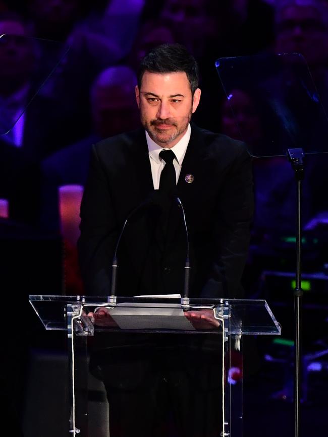 US television host Jimmy Kimmel at the Kobe Bryan memorial service at Staples Center in Downtown Los Angeles. Picture: Frederic J. Brown