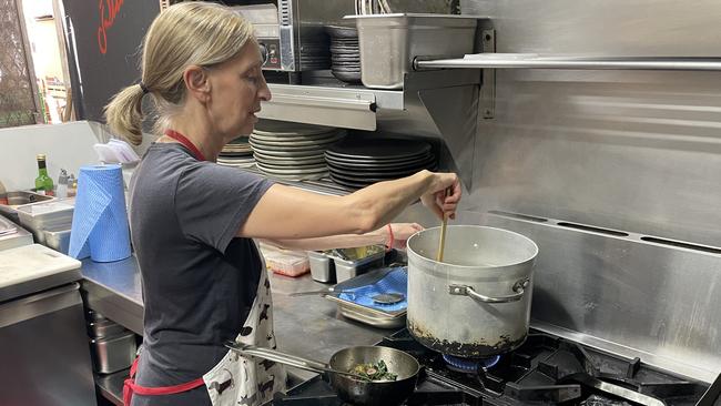 Piccante head chef Vicki Mauro prepares her kitchen for the lunch service.