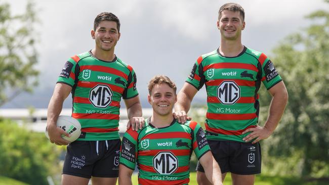 Taaffe, Ilias and Mamouzelos first became mates when helping Souths win the 2019 Jersey Flegg grand final. Picture: Sunny Brar