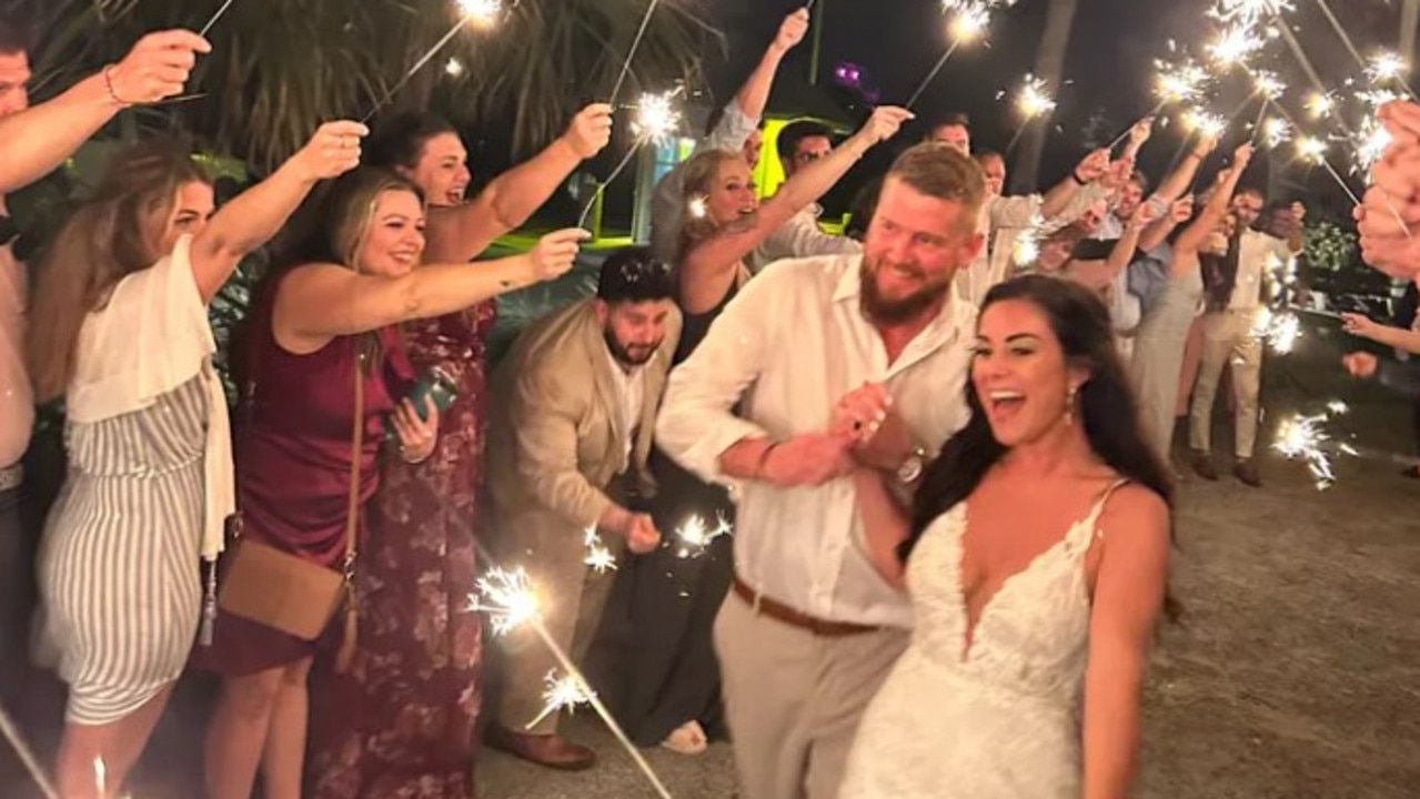 Samantha and Aric Hutchinson had just celebrated their wedding. Picture: GoFundMe.