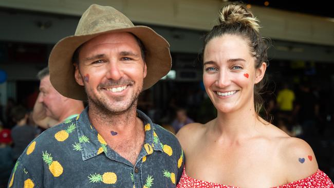 Ruth Herring and Josh Smith celebrate Australia Day at the Darwin Trailer Boat Club. Picture: Che Chorley